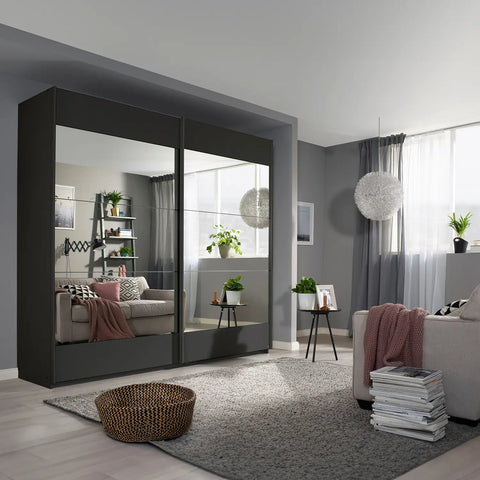 Mali Graphite & Mirror Sliding Door Wardrobe - Lifestyle Image