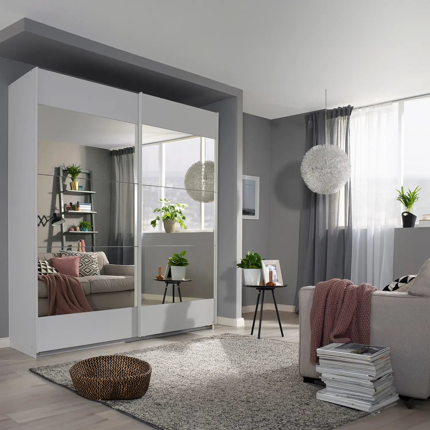 Mali Silk Grey & Mirror Sliding Door Wardrobe