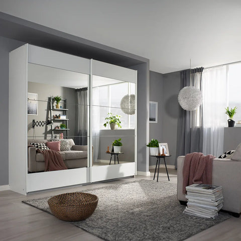 Mali White Sliding Door Wardrobe With Mirror - 002