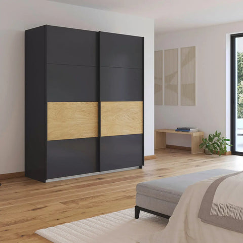 Rauch Malva 181cm Metallic Grey Sliding Door Wardrobe, Black Sliding Door Wardrobe 