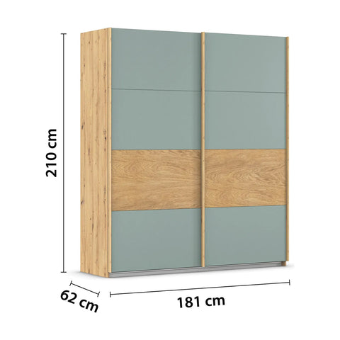 Rauch Malva 181cm Sage Green Sliding Door Wardrobe - Dimensions 