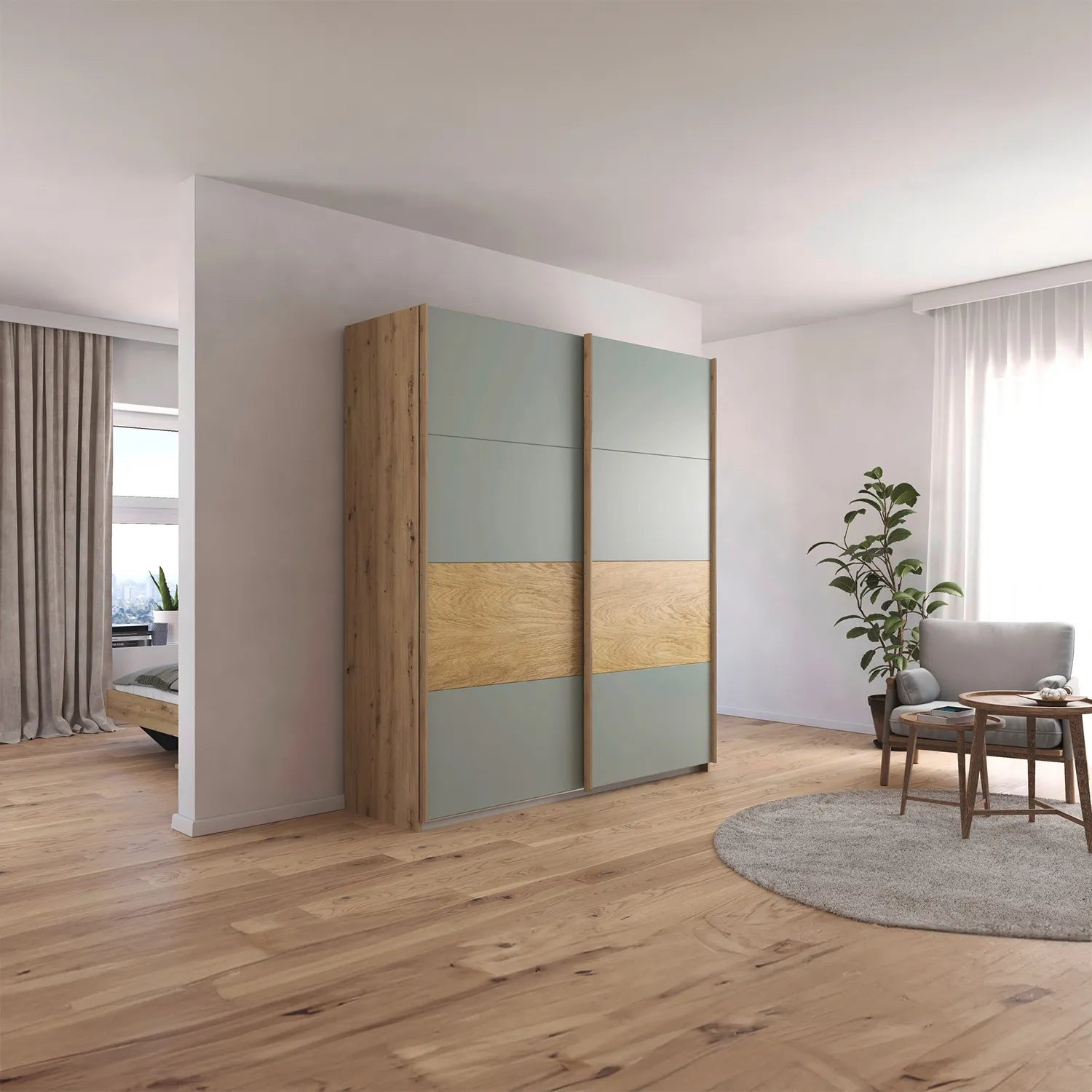 Rauch Malva 181cm Sage Green Sliding Door Wardrobe