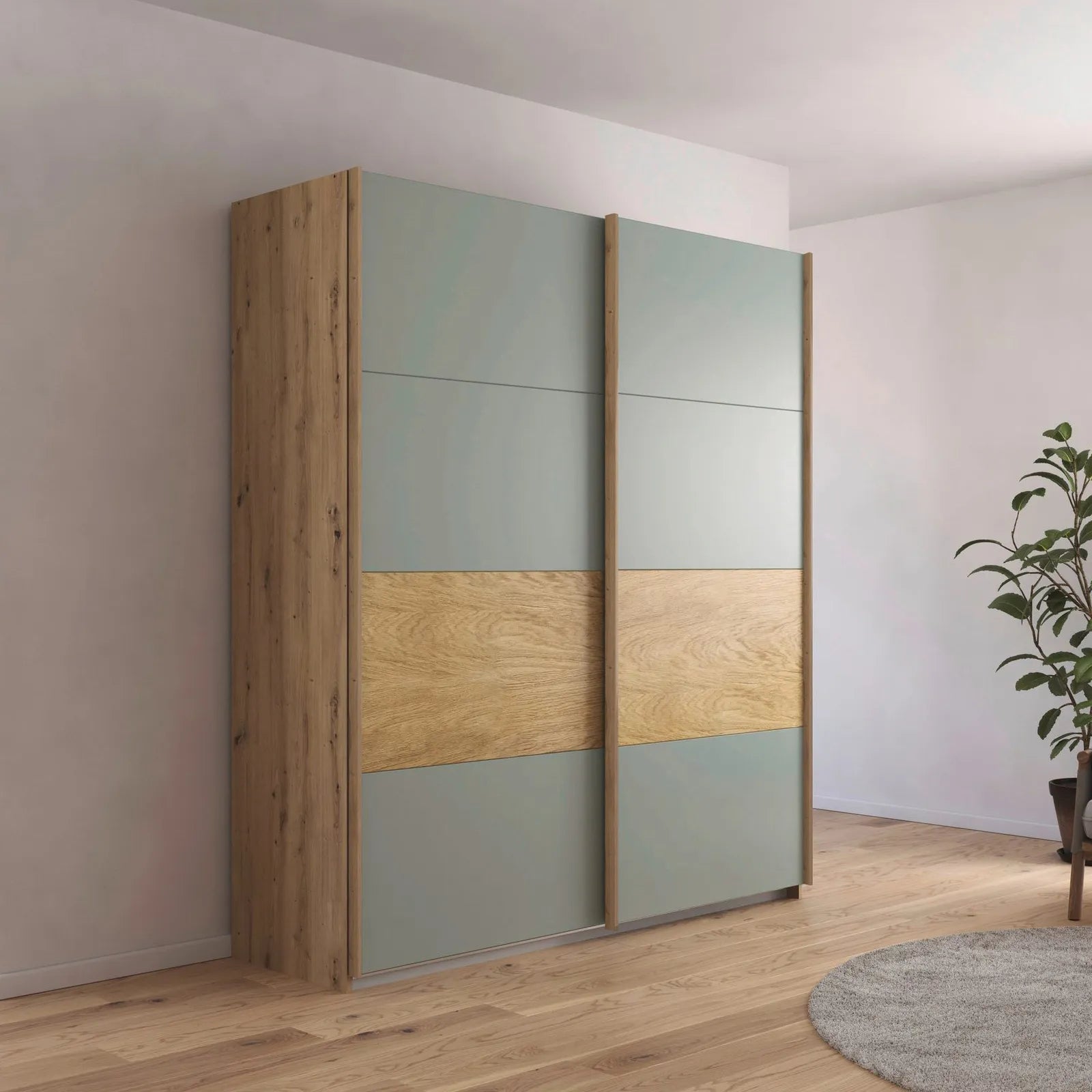 Rauch Malva 181cm Sage Green Sliding Door Wardrobe