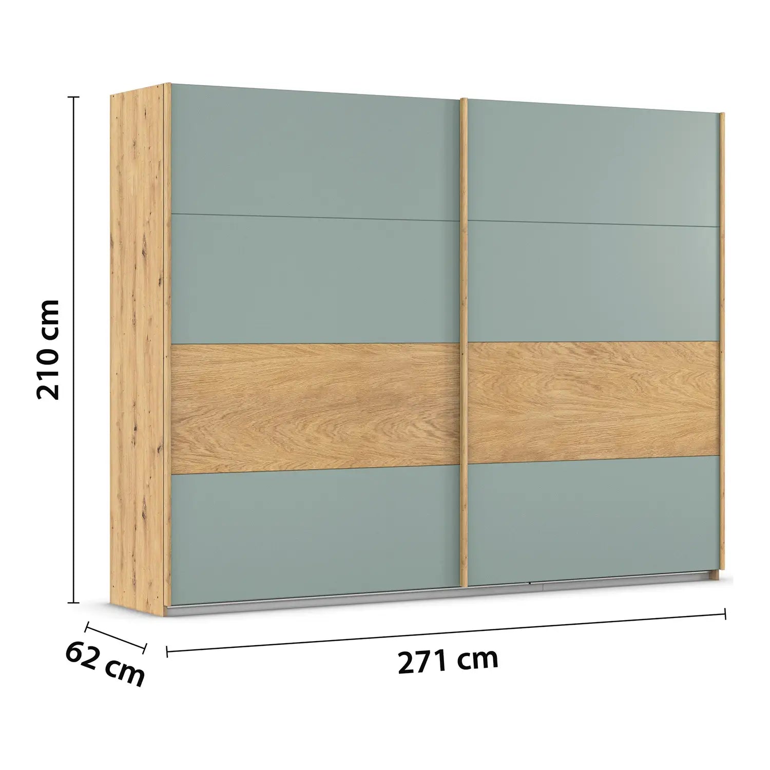 Rauch Malva 271cm Artisan Oak & Sage Green Sliding Door Wardrobe