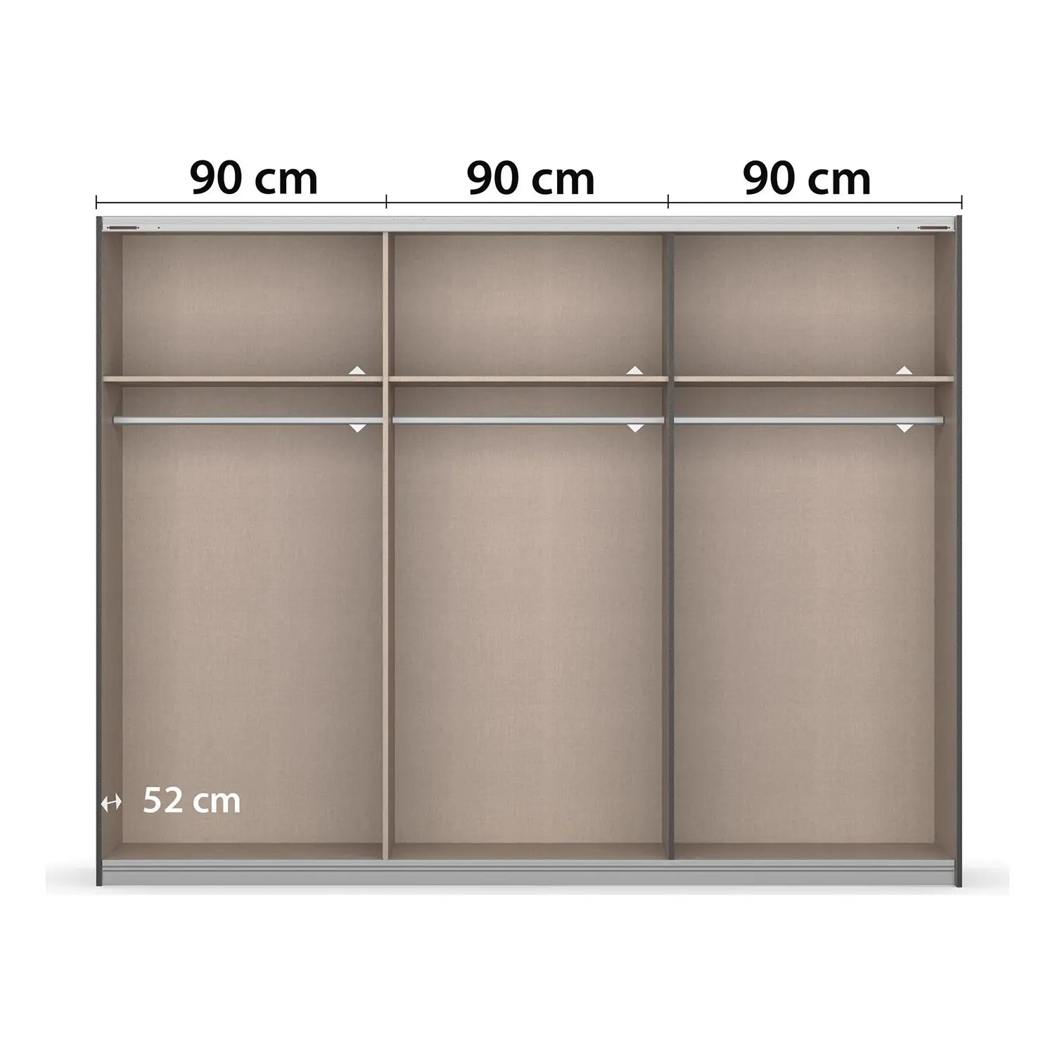 Serenity 271cm Large 3 Door Sliding Wardrobe with Mirror & LED Light - Metallic Grey