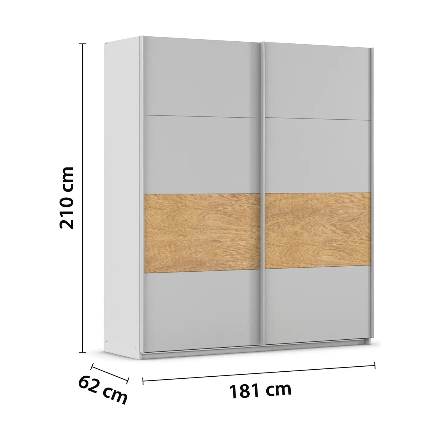 Rauch Malva 181cm Silk Grey Sliding Door Wardrobe - Dimensions