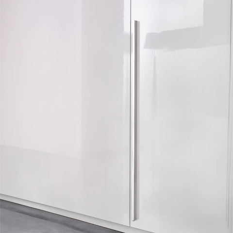 Rauch Montclar Large White High Gloss 6 Door Wardrobe with Drawers and Mirror, Dimensions: Width 301cm Height 223cm and Depth 60cm, Comes With Free Delivery and Assembly - Large Chrome Door Handle