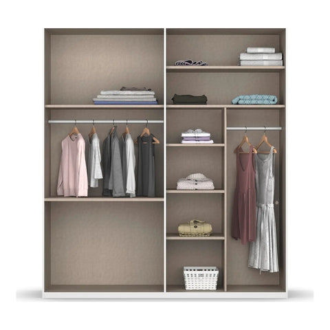 Rauch Montclar White High Gloss 4 Door Wardrobe with Drawers, Doors Above the Drawers are eqipped with Mirrors. Dimension: Width 201 Height 223 and Depth 60 cm, Has Long Chrome Door Handles. Premium Quality. We Will Deliver and Assemble for Free - Interior Details