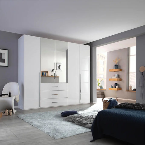 Rauch Montclar White High Gloss 5 Door Wardrobe with Drawers