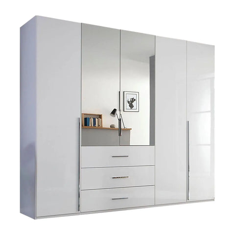 Rauch Montclar White High Gloss 5 Door Wardrobe with Drawers