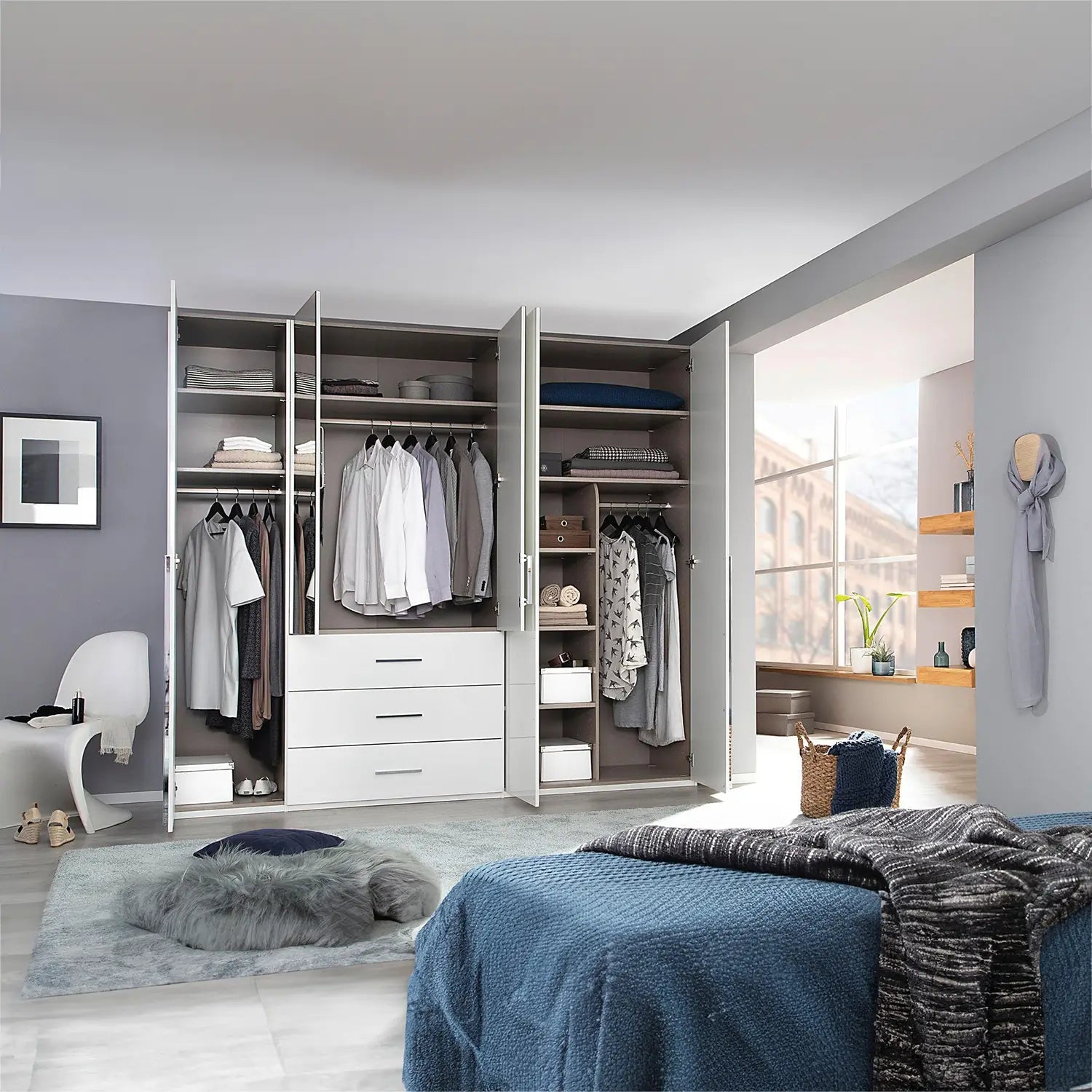 Rauch Montclar White High Gloss 5 Door Wardrobe with Drawers