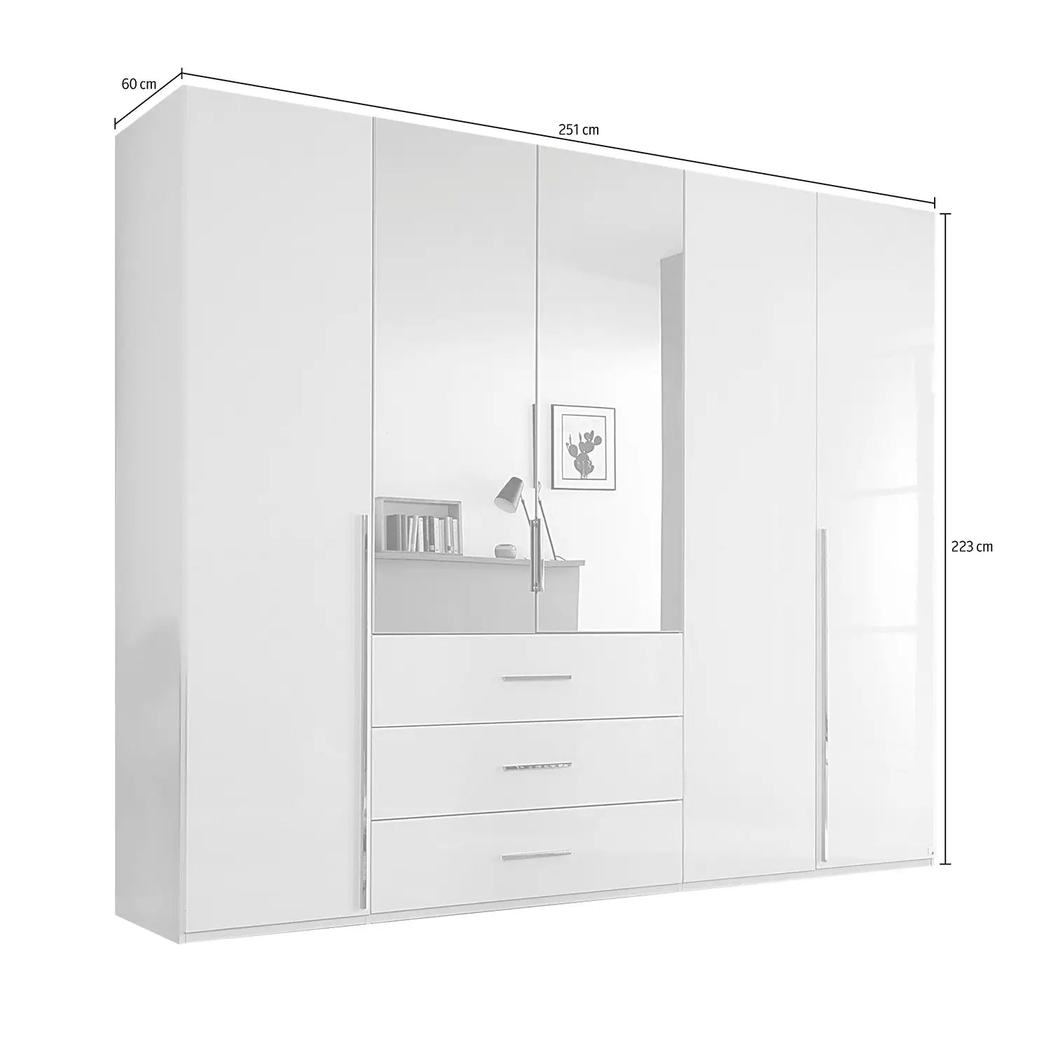 Rauch Montclar White High Gloss 5 Door Wardrobe with Drawers