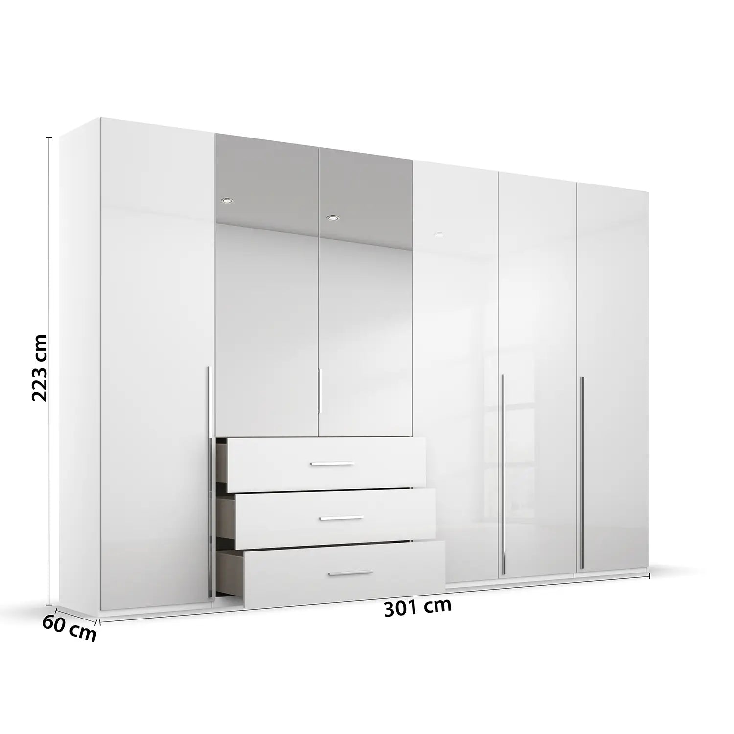 Rauch Montclar White High Gloss 6 Door Wardrobe with Drawers