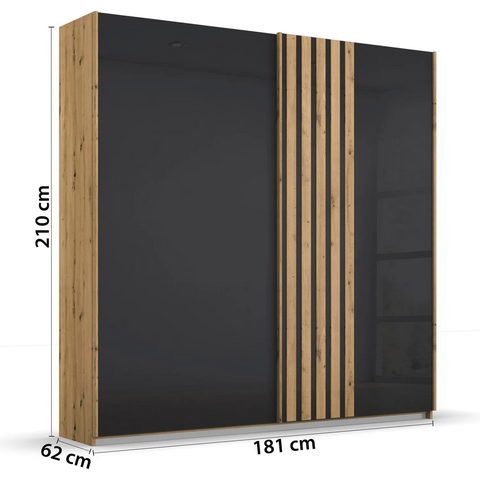 Rauch Mosbach Basalt Glass Sliding Door Wardrobe - W181cm