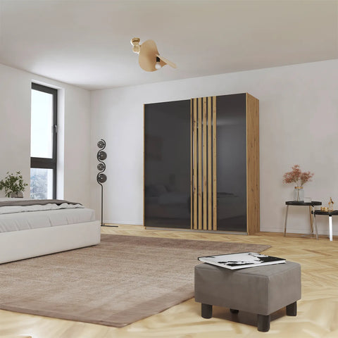 Rauch Mosbach Basalt Glass Sliding Door Wardrobe - W181cm