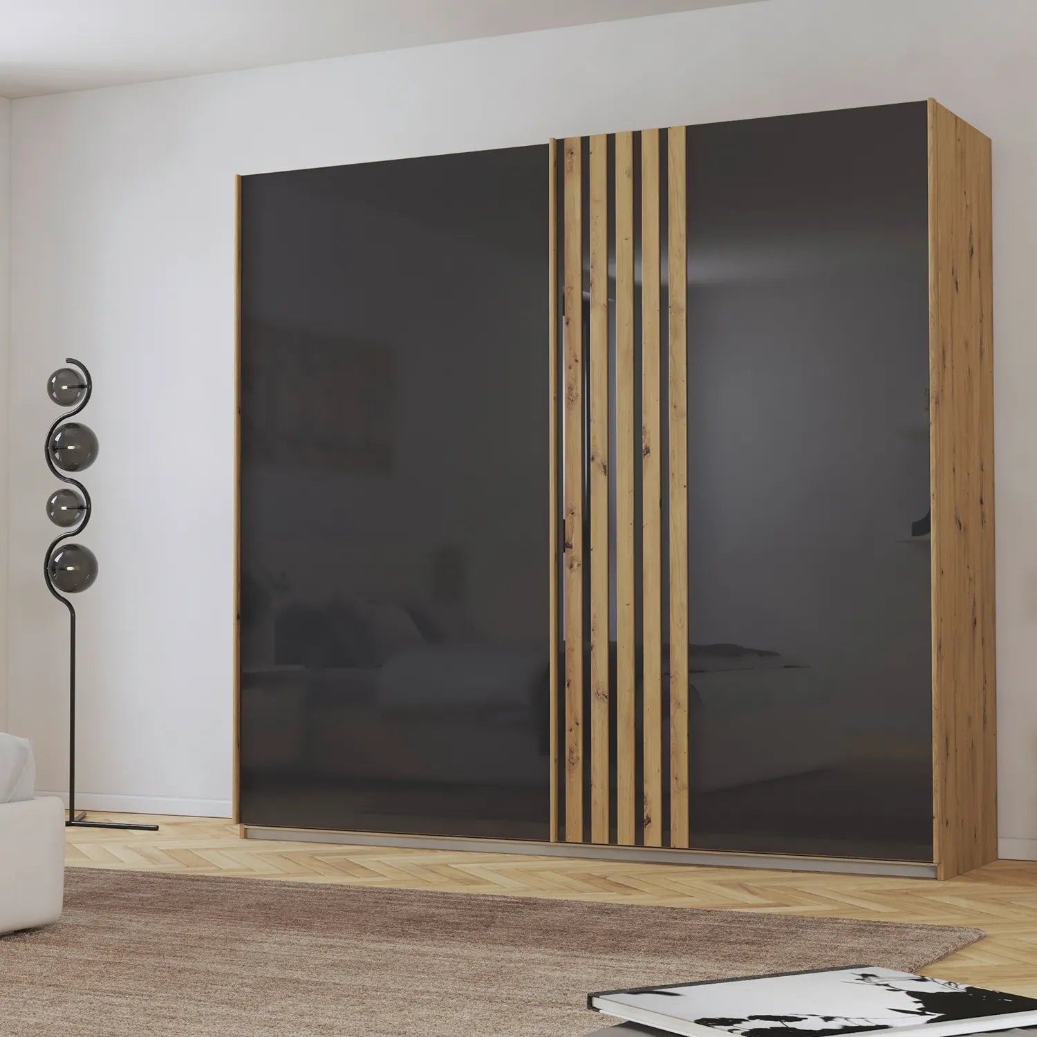 Rauch Mosbach Basalt Glass Sliding Door Wardrobe - W226cm