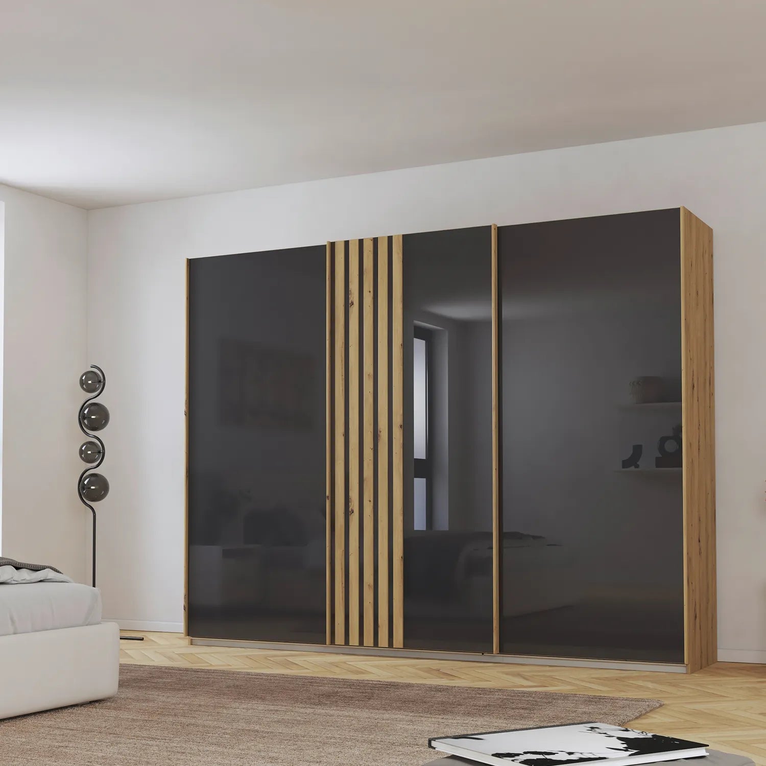 Rauch Mosbach Basalt Glass Large 3 Door Sliding Wardrobe -271