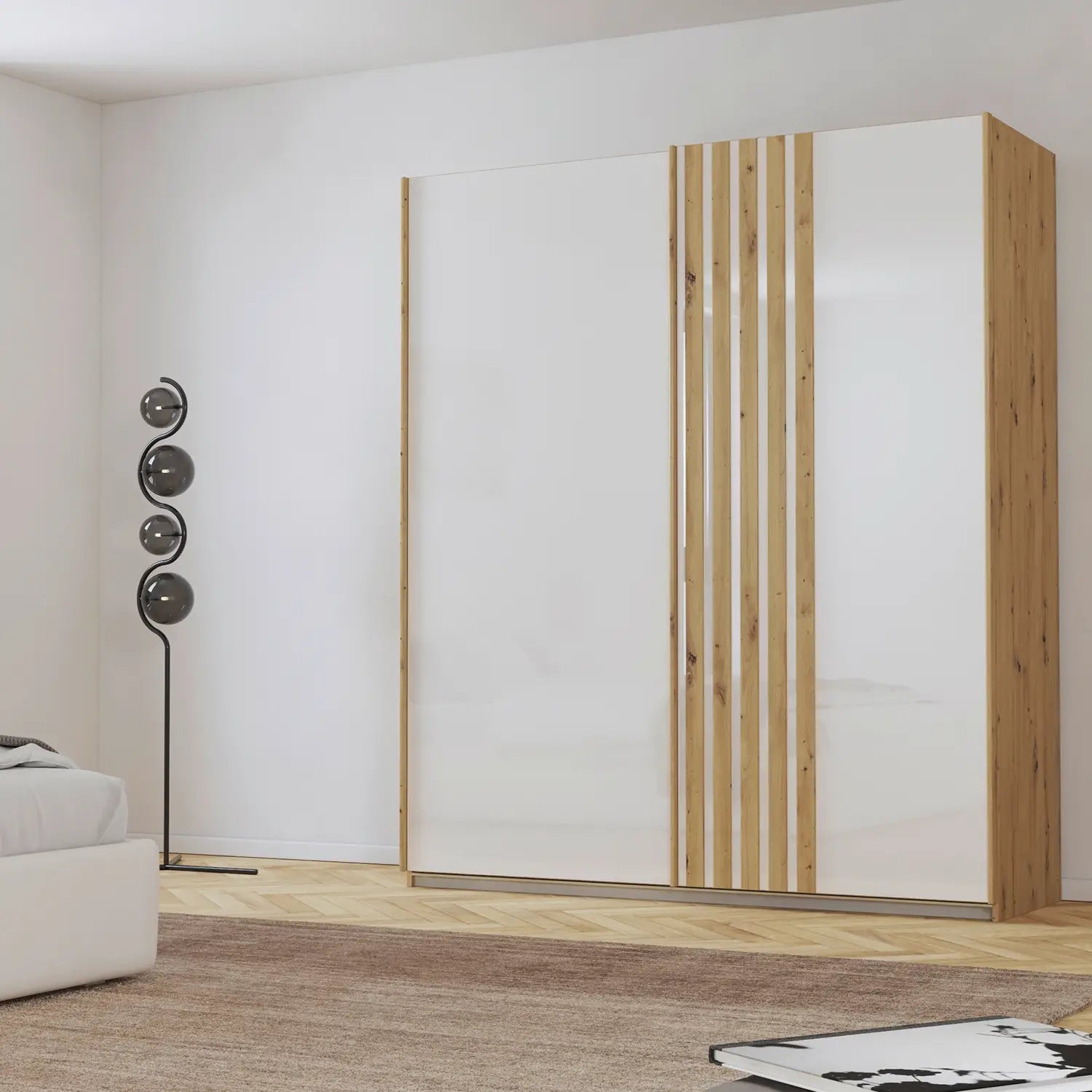 Rauch Mosbach White Glass Sliding Door Wardrobe - W181cm