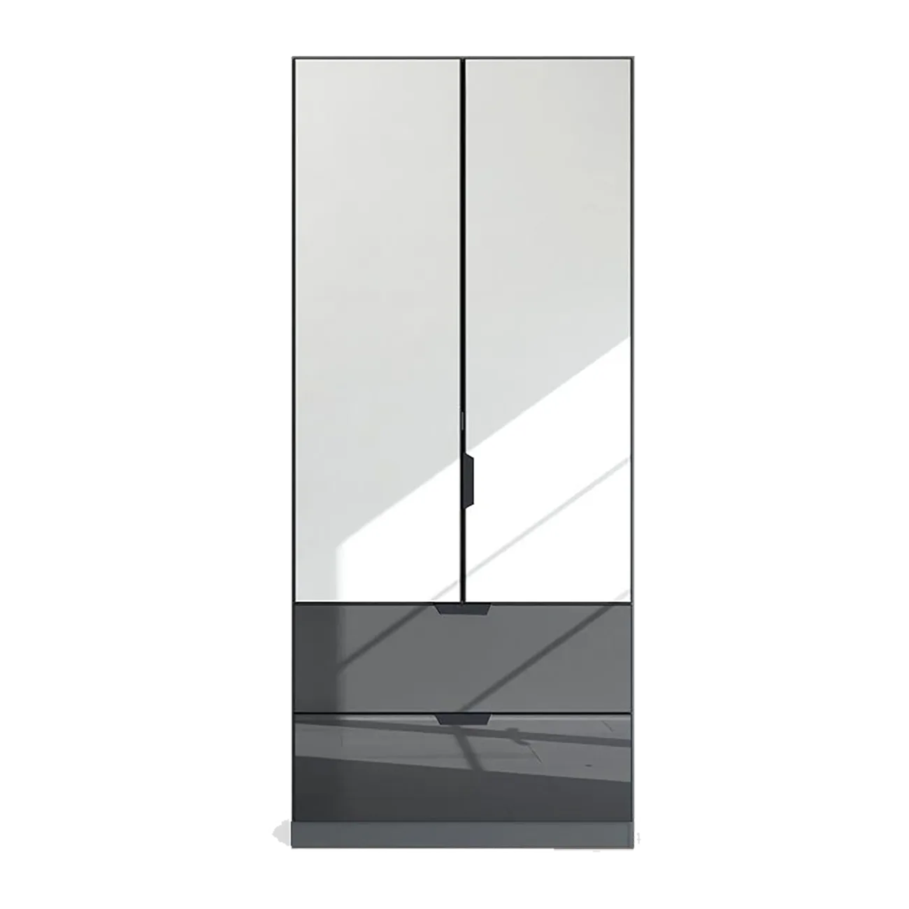 Mulheim 2 Door Basalt Glass Wardrobe with Drawers and Mirror