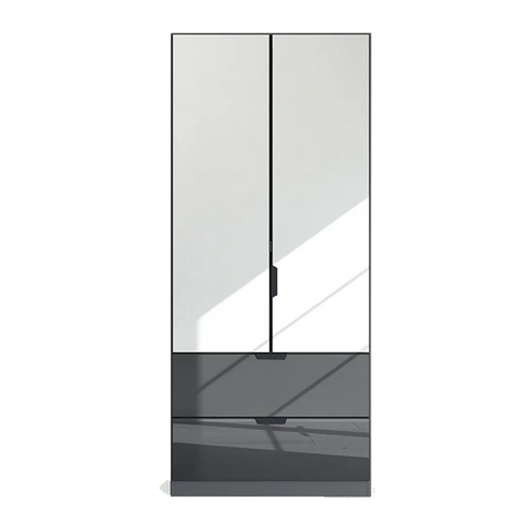 Mulheim 2 Door Basalt Glass Wardrobe with Drawers and Mirror