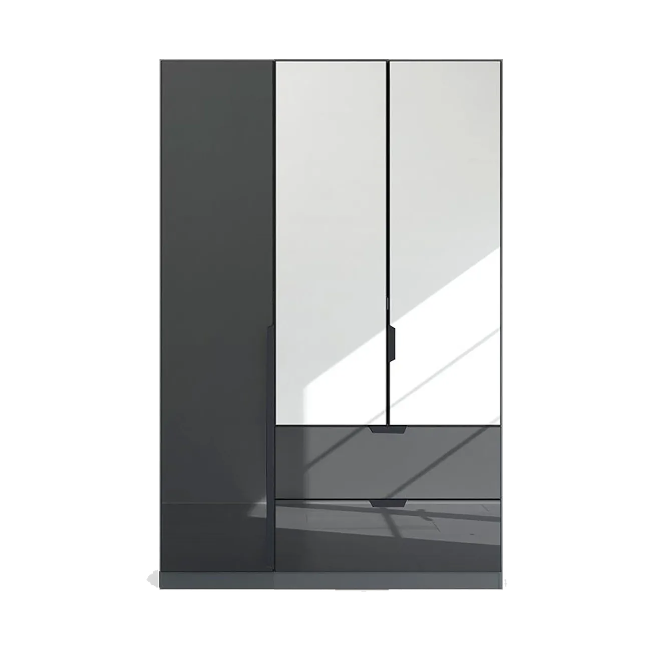 Mulheim 3 Door Basalt Glass Wardrobe with Drawers and Mirror