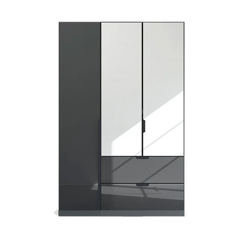 Mulheim 3 Door Basalt Glass Wardrobe with Drawers and Mirror