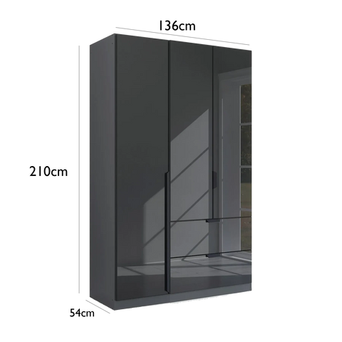 Mulheim 3 Door Basalt Glass Wardrobe with Drawers and Mirror