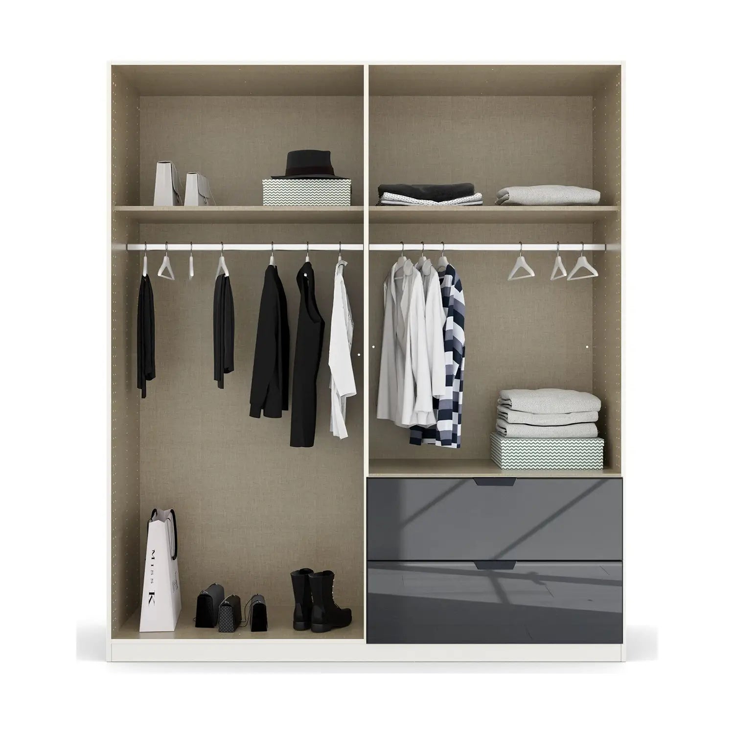 Mulheim 4 Door Basalt Glass Wardrobe with Drawers and Mirror