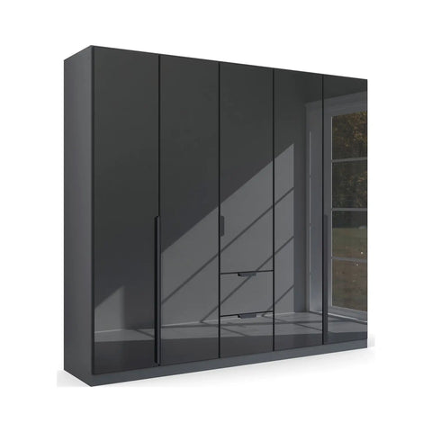 Mulheim 5 Door Basalt Glass Wardrobe with Drawers - Side Angle