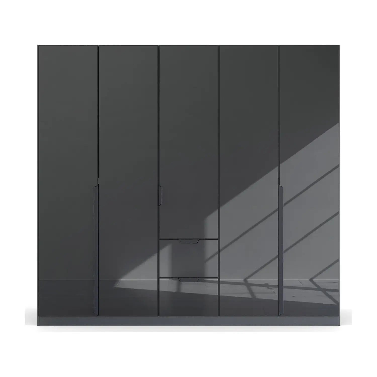 Mulheim 5 Door Basalt Glass Wardrobe with Mirror and Drawers