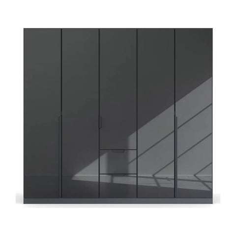 Mulheim 5 Door Basalt Glass Wardrobe with Drawers - Front View