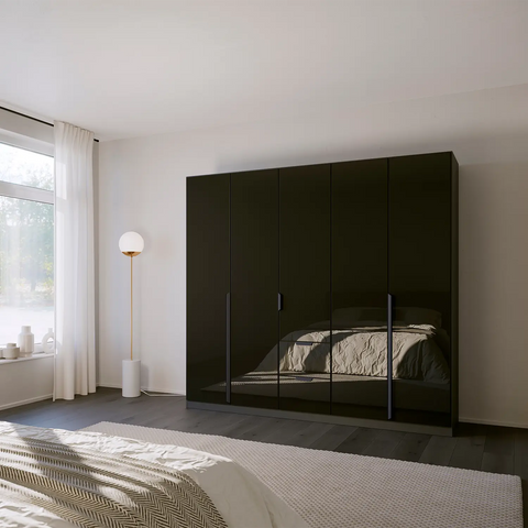 Mulheim 5 Door Basalt Glass Wardrobe with Drawers - Lifestyle