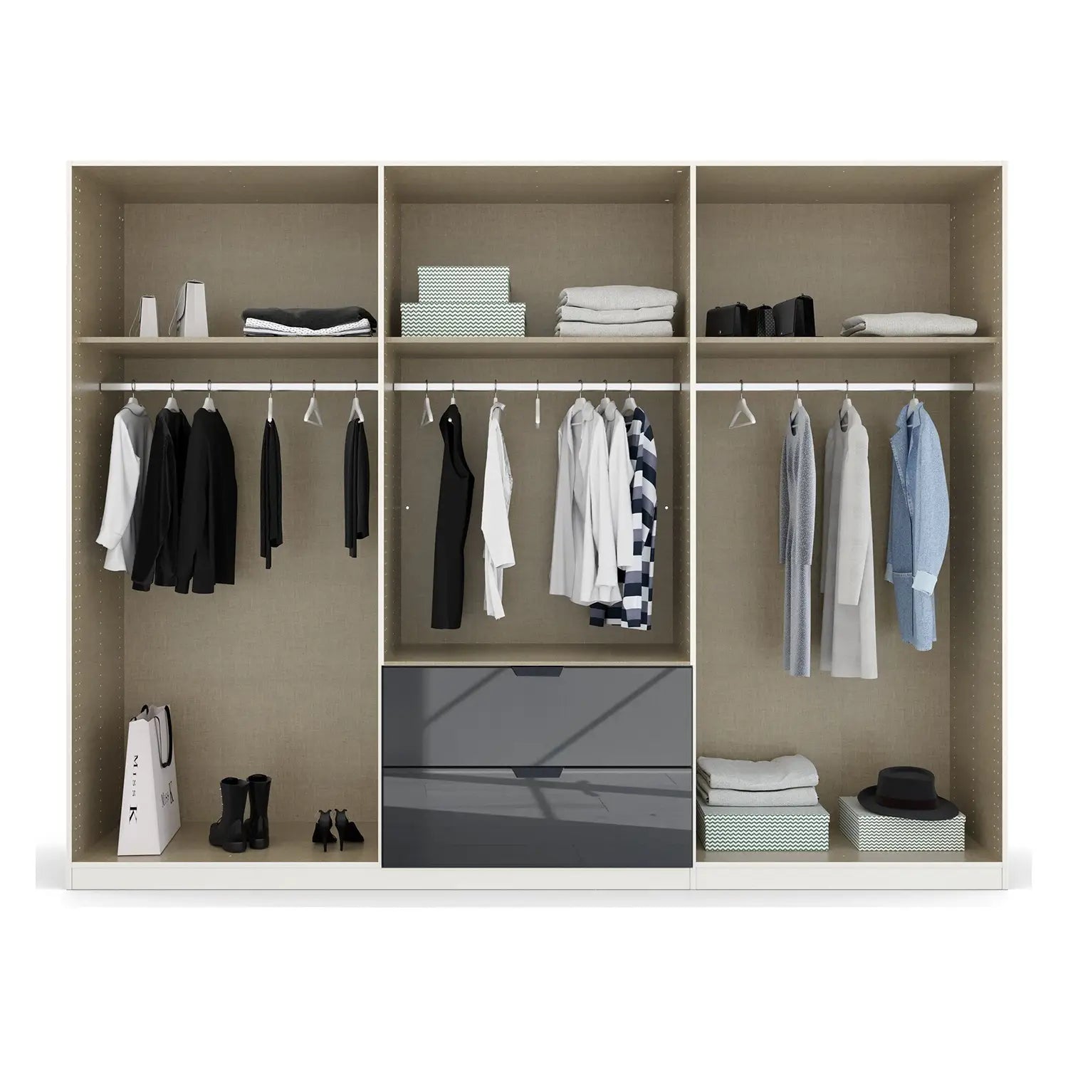 Rauch Mulheim 6 Door Basalt Glass Wardrobe and Drawers - Interior Details