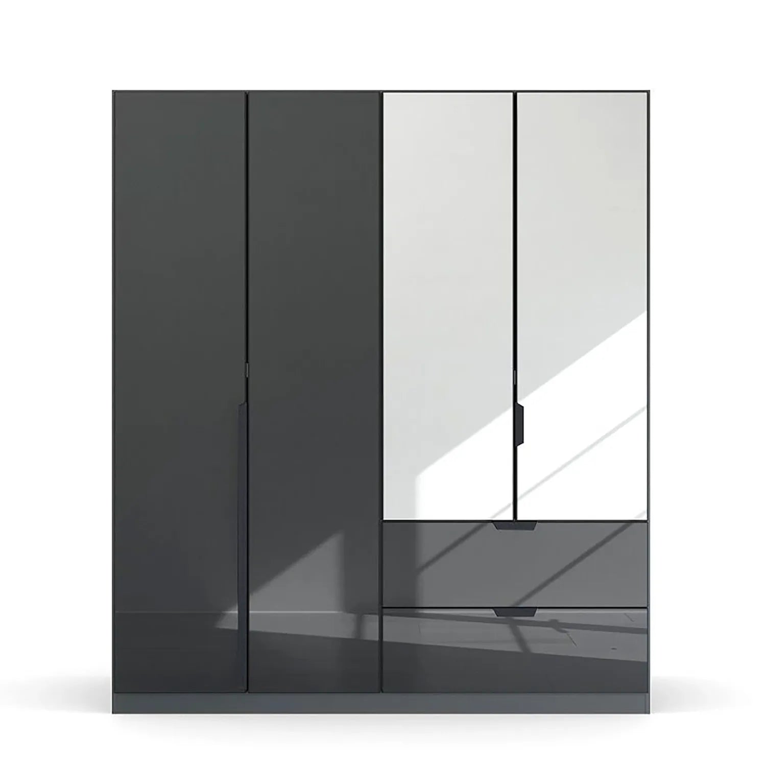 Mulheim 4 Door Basalt Glass Wardrobe with Drawers and Mirror