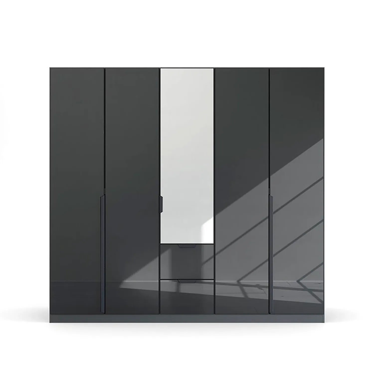 Mulheim 5 Door Basalt Glass Wardrobe with Mirror and Drawers