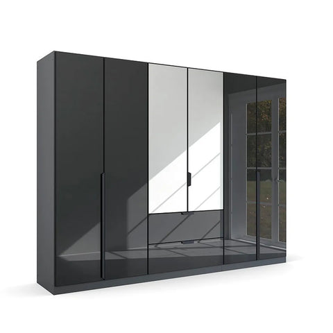 Rauch Mulheim 6 Door Basalt Glass Wardrobe with Mirror and Drawers 