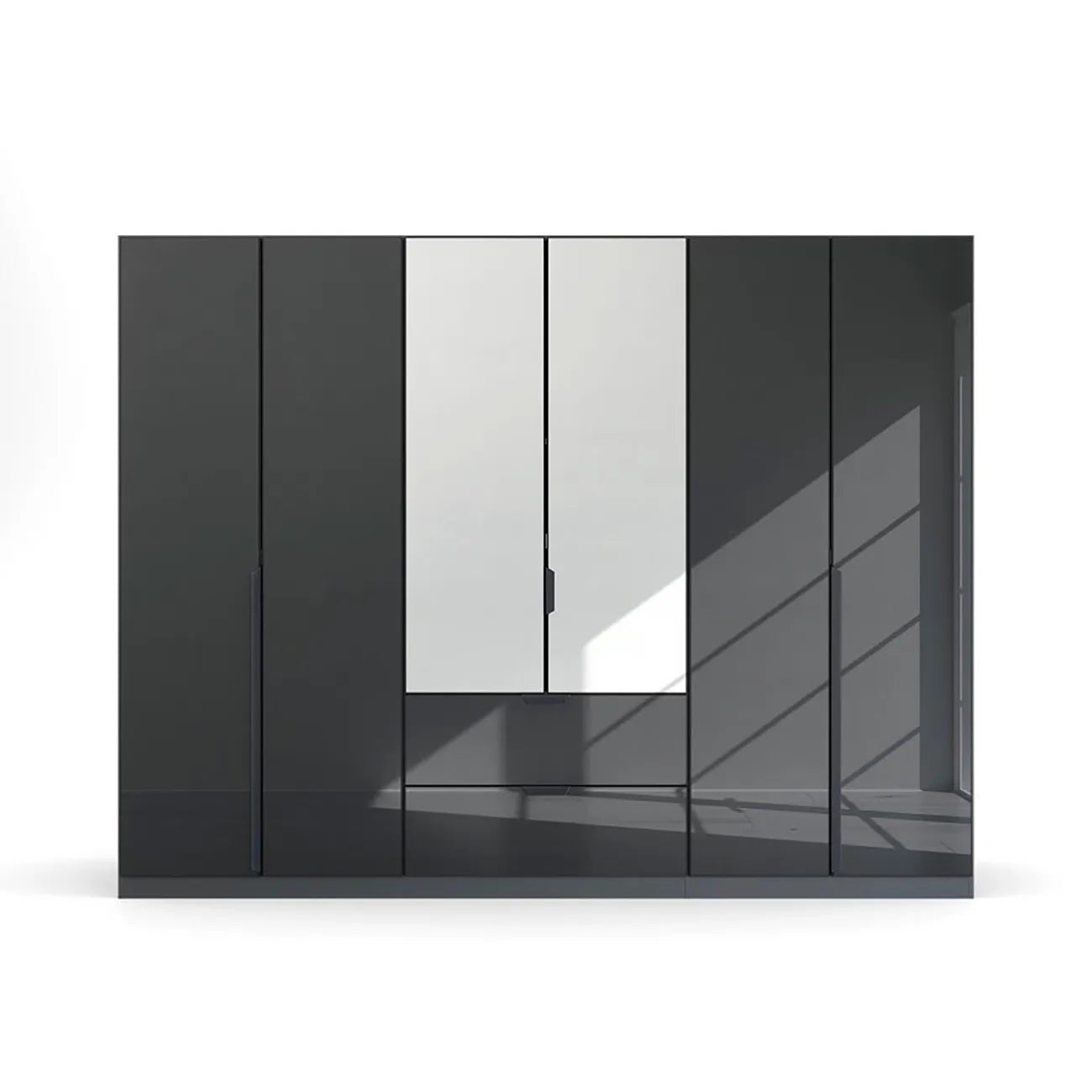 Mulheim 6 Door Basalt Glass Wardrobe with Mirror and Drawers