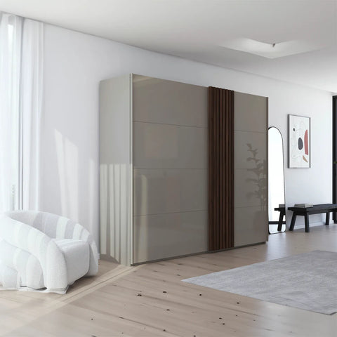 Rauch Tegra Fusion Fango Glass and Walnut Oak 262cm Sliding Door Wardrobe