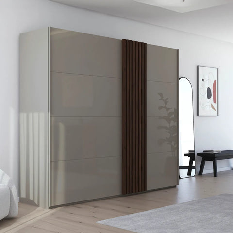 Rauch Tegra Fusion Fango Glass and Walnut Oak 281 cm Sliding Door Wardrobe