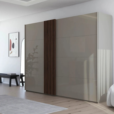 Rauch Tegra Fusion Fango Glass and Walnut Oak Large 2.8M Sliding Door Wardrobe