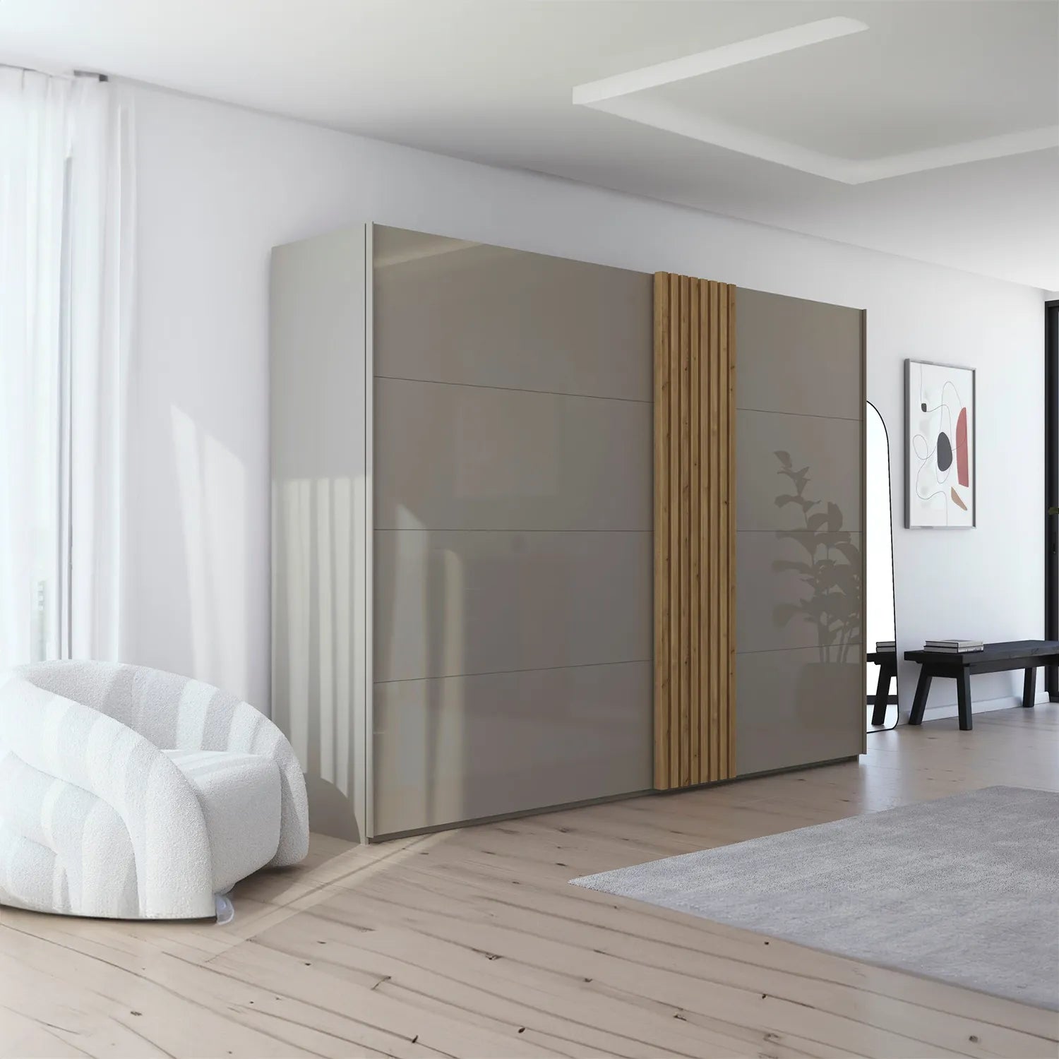 Rauch Tegio F Fango Glass and Wild Oak Sliding Door Wardrobe