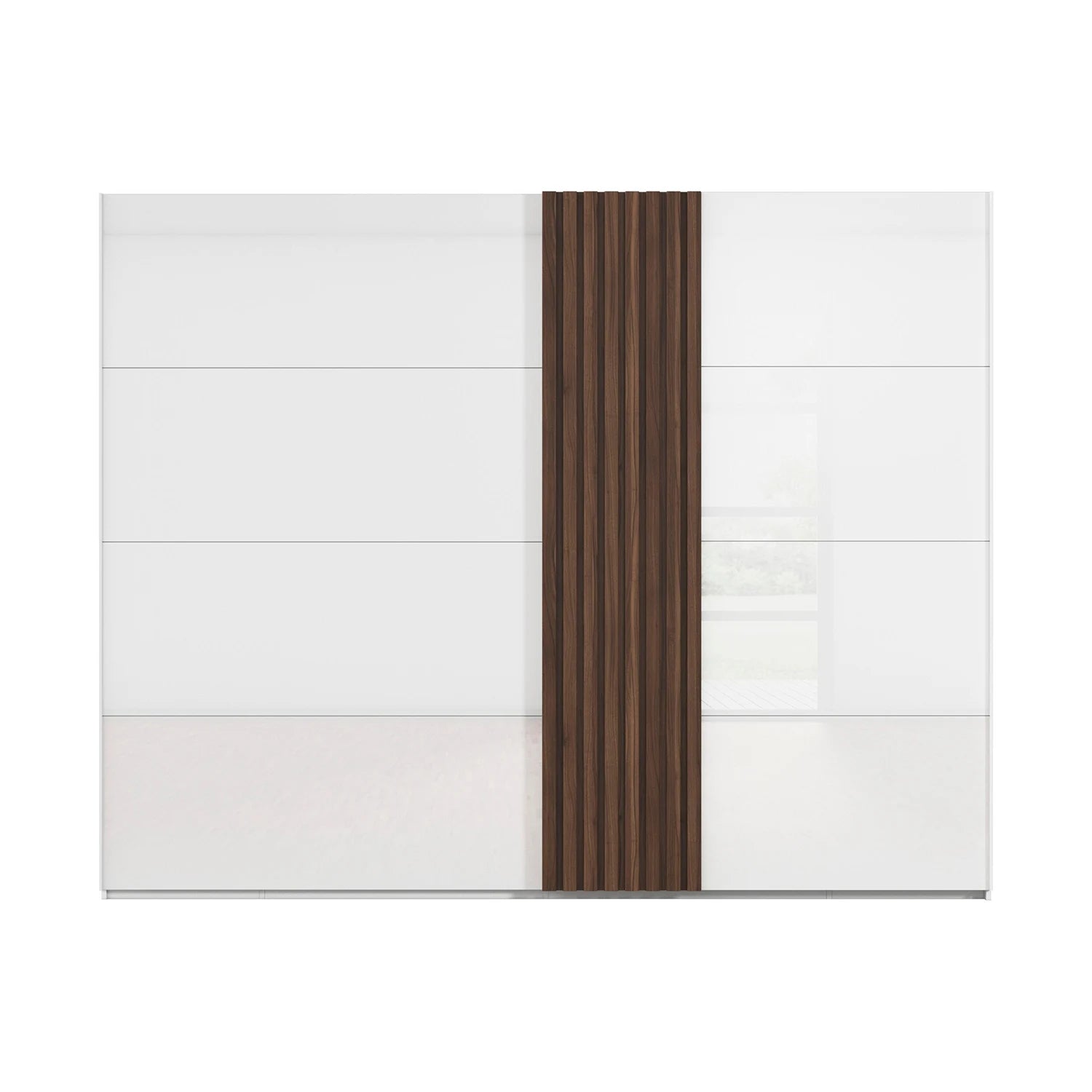 Rauch Tegra Fusion White Glass and Walnut Oak Large 281cm Wide Sliding Door Wardrobe