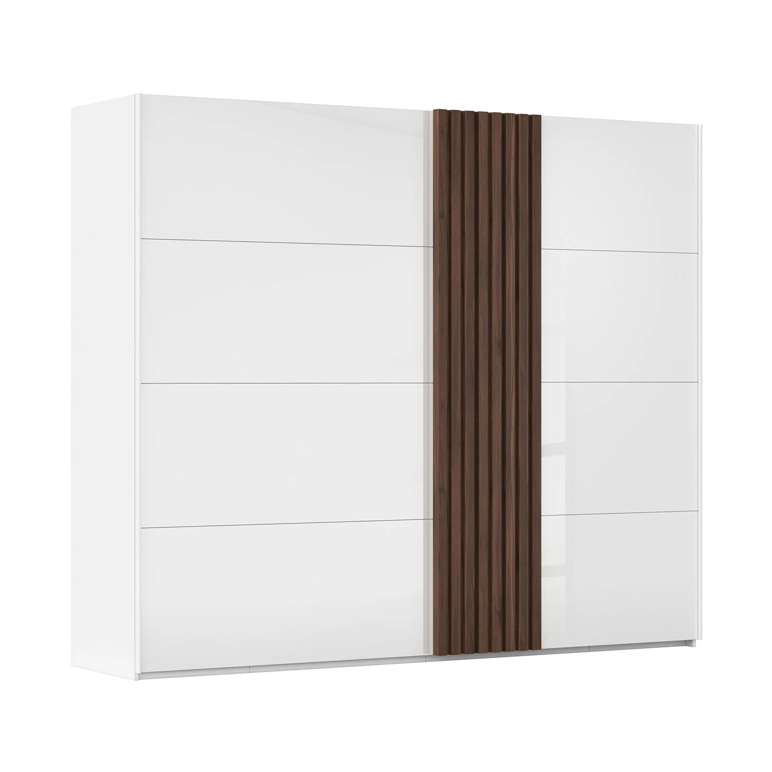 Rauch Tegra Fusion White Glass and Walnut Oak Sliding Door Wardrobe