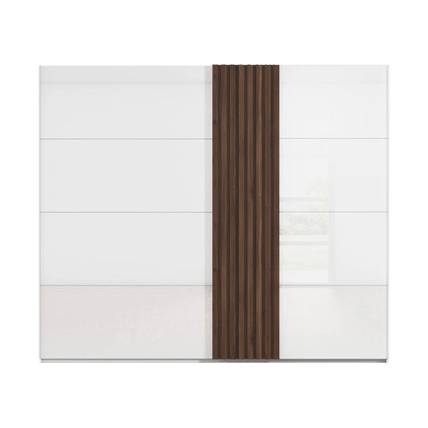 Rauch Tegra Fusion White Glass and Walnut Oak Large 3M Wide Sliding Door Wardrobe