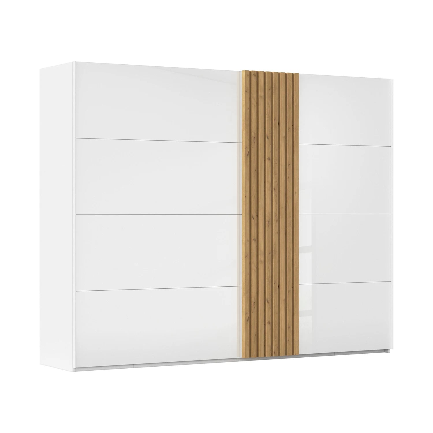 White Sliding Door Wardrobe with Oak Slats