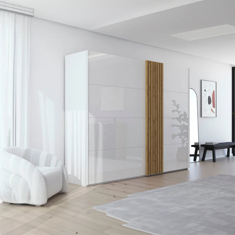 Rauch Tegra Fusion 3M White Glass and Wild Oak Sliding Door Wardrobe