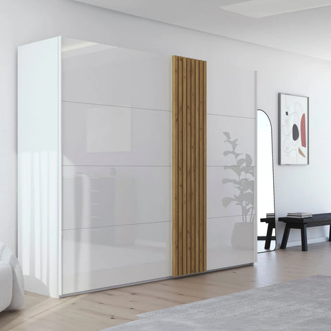 Rauch Tagio White Glass and Wild Oak Sliding Door Wardrobe