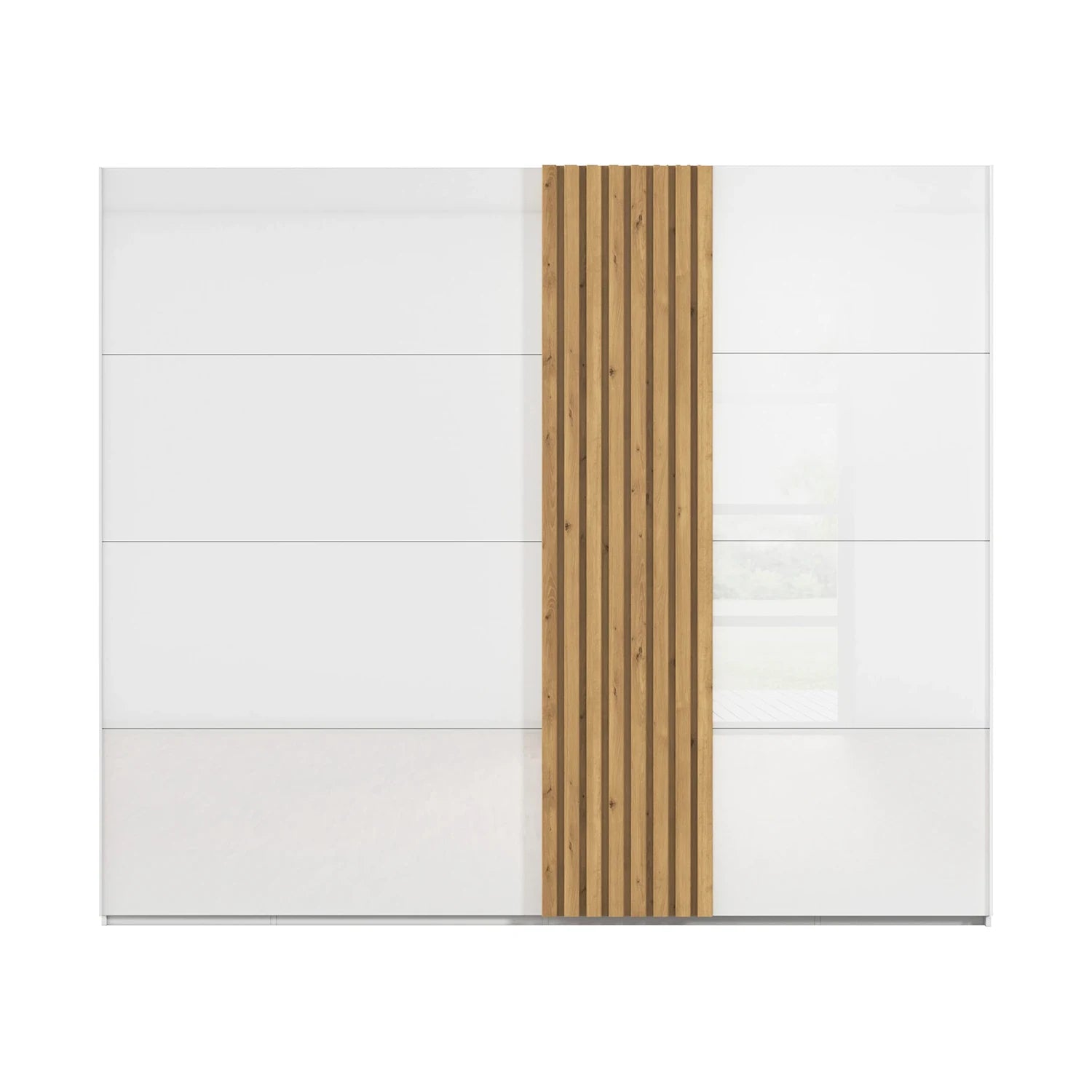 Rauch Tegra Fusion 301cm White Glass and Wild Oak Sliding Door Wardrobe