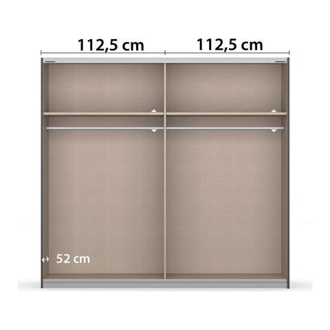 Rauch Barea Metallic Grey Sliding Door Wardrobe With Mirror - Standard InteriorWidth 226cm