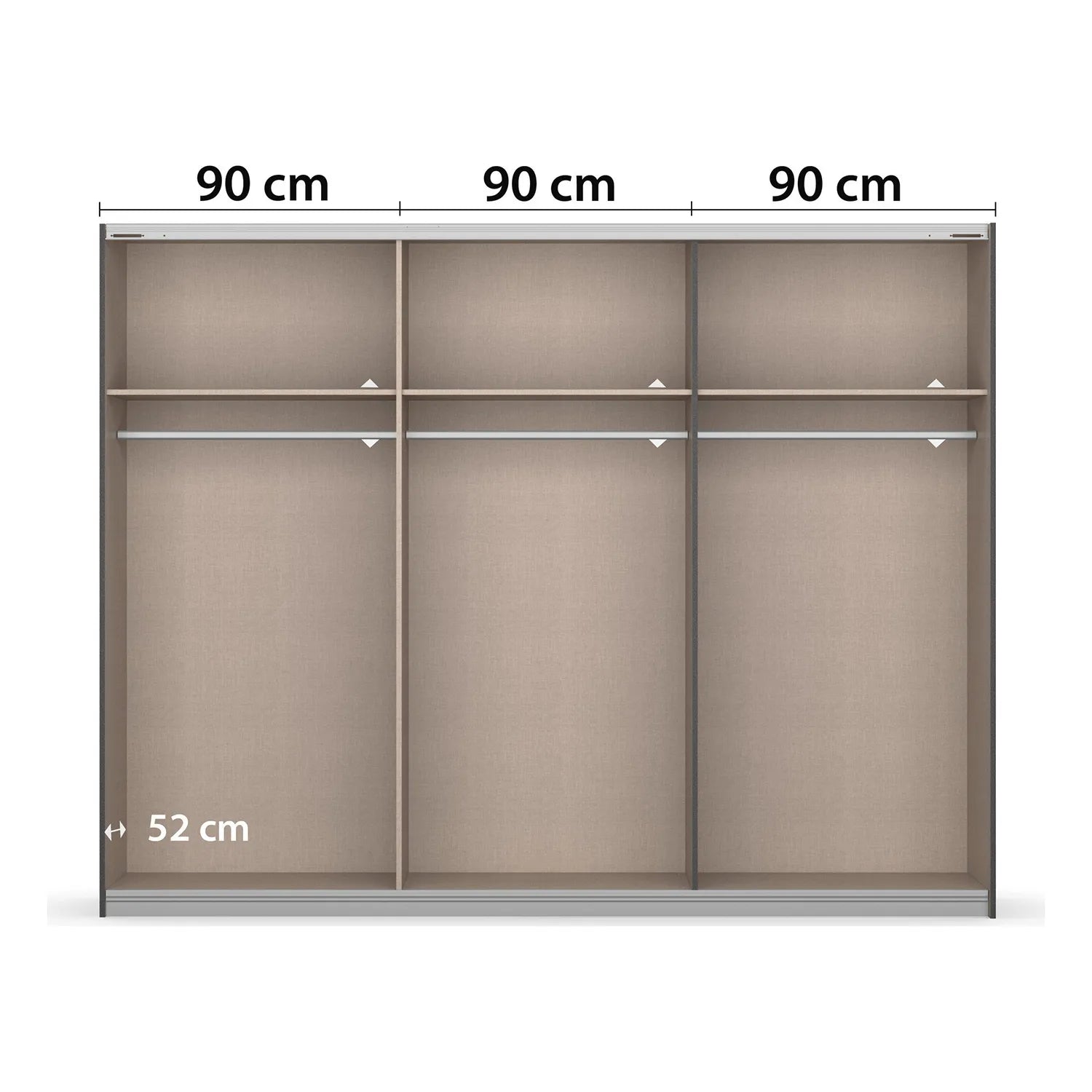 Rauch Barea Metallic Grey Sliding Door Wardrobe With Mirror - Standard InteriorWidth 271cm